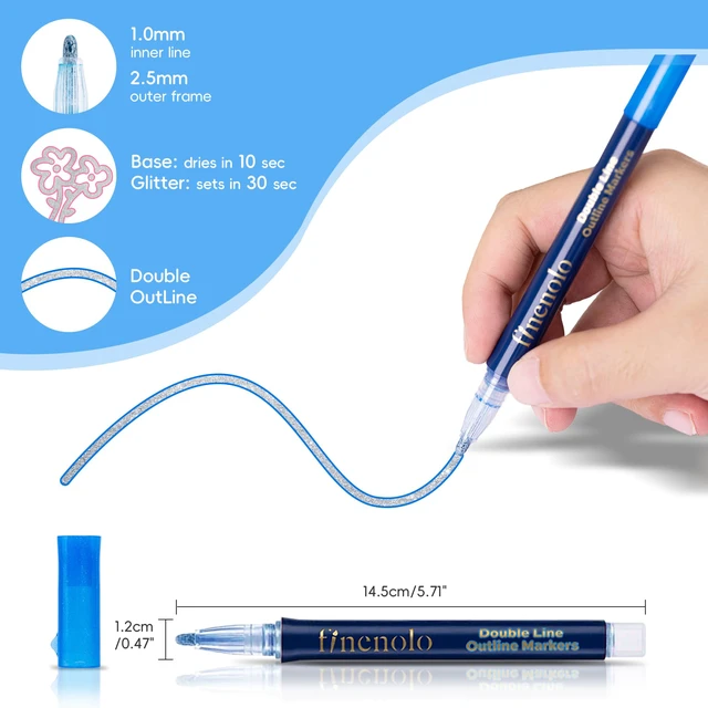 Alt view image 3 of 7 - Double Line Outline Markers, 36 Colors Metallic Glitter Pens | Self outlining glitter markers, trendy diy art craft doodle supplies, birthday gifts for kids girls ages 4-12