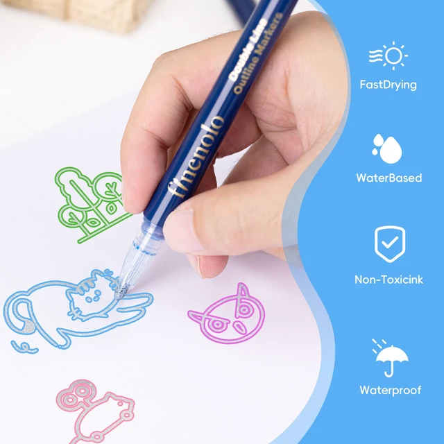Alt view image 4 of 7 - Double Line Outline Markers, 36 Colors Metallic Glitter Pens | Self outlining glitter markers, trendy diy art craft doodle supplies, birthday gifts for kids girls ages 4-12