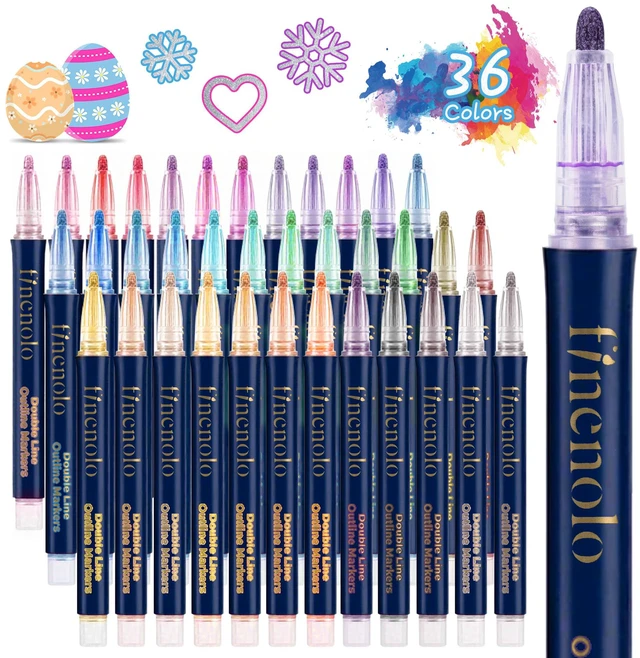Main image of Double Line Outline Markers, 36 Colors Metallic Glitter Pens | Self outlining glitter markers, trendy diy art craft doodle supplies, birthday gifts for kids girls ages 4-12