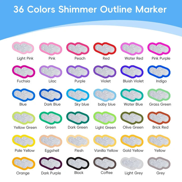 Alt view image 6 of 7 - Double Line Outline Markers, 36 Colors Metallic Glitter Pens | Self outlining glitter markers, trendy diy art craft doodle supplies, birthday gifts for kids girls ages 4-12