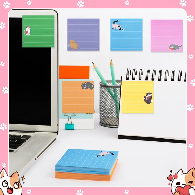 Alt view image 3 of 7 - 12 Pack Cat Sticky Notes, 6 Colors Lined to Do List Notepads, 3 x 3in Cute Animal Self-Stick Notes with Lines for Office, School (480 Sheets)