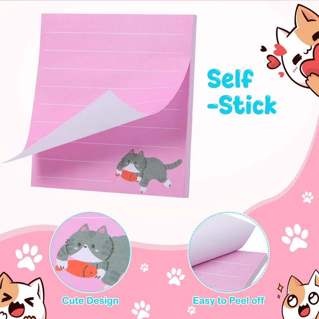Alt view image 4 of 7 - 12 Pack Cat Sticky Notes, 6 Colors Lined to Do List Notepads, 3 x 3in Cute Animal Self-Stick Notes with Lines for Office, School (480 Sheets)