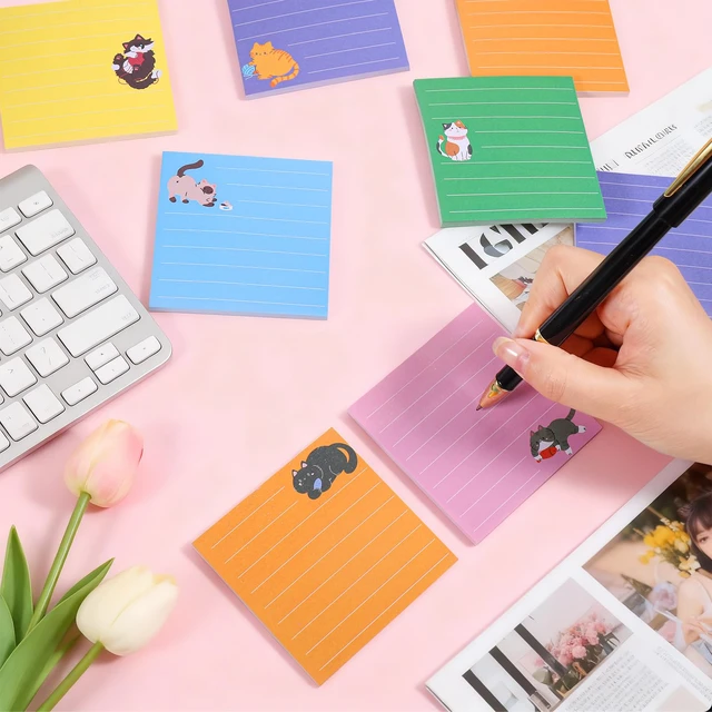 Alt view image 5 of 7 - 12 Pack Cat Sticky Notes, 6 Colors Lined to Do List Notepads, 3 x 3in Cute Animal Self-Stick Notes with Lines for Office, School (480 Sheets)