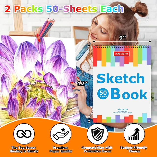 Alt view image 6 of 7 - 9" x 12" Sketch Book, 2-Pack 50 Sheets Spiral Bound Art Sketchbook Notebook | Acid Free Artist Drawing Book Paper, Art Supplies for Adults Kids, Coloring Book, Sketch Paper