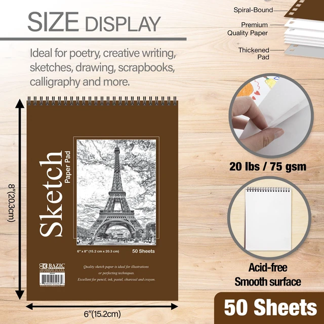 Alt view image 2 of 7 - Sketch Pad 50 Sheet 6" X 8", Top Bound Spiral Sketchbook Drawing Pads, Sketching Paper Coloring Book for Artist Kids School, 1-Pack