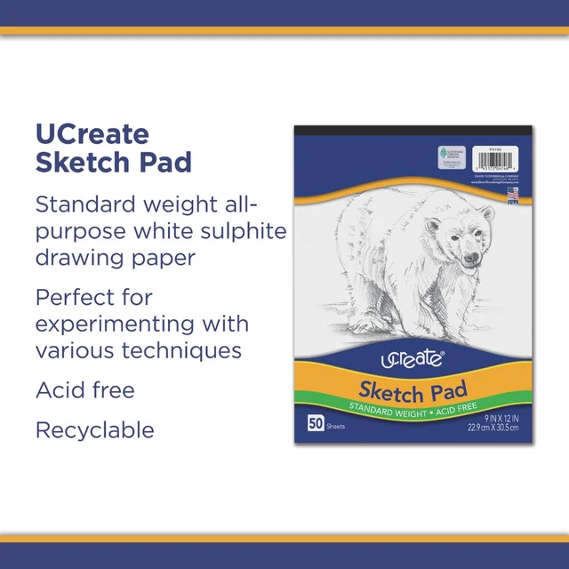 Alt view image 3 of 5 - Sketch Pad, Standard Weight, 9" x 12", 50 Sheets | Supports classroom learning, crafts and creative activities