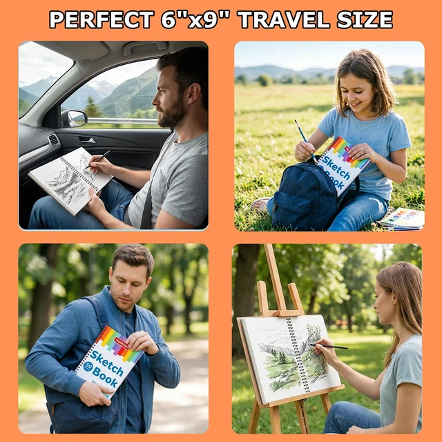 Alt view image 4 of 6 - 6"x9" Sketch Book, 1-Pack 50 Sheets Spiral Bound Art Sketchbook | Acid-Free Drawing Paper, Art Sketch Pad for Dry Media, Pencil, Sketching & Practice, School Supplies for Kids Adults