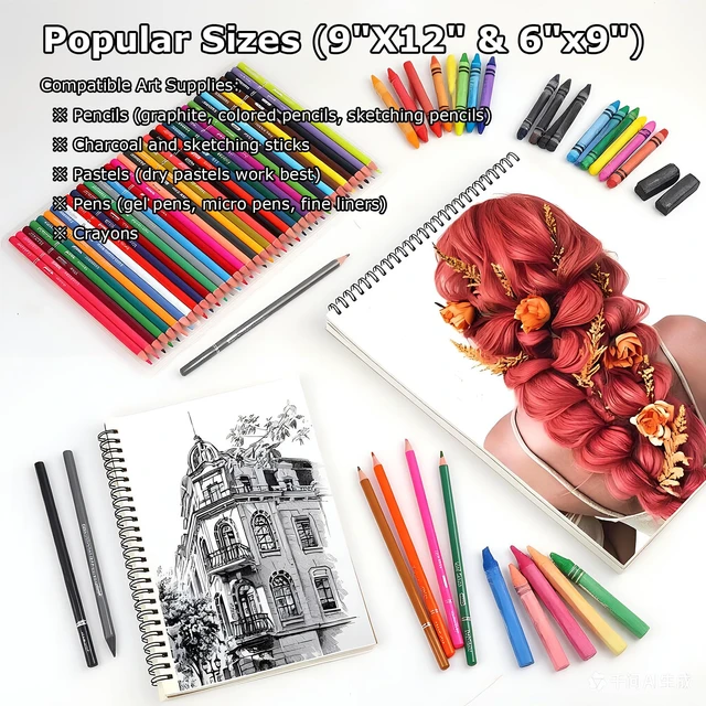 Alt view image 5 of 6 - 6"x9" Sketch Book, 1-Pack 50 Sheets Spiral Bound Art Sketchbook | Acid-Free Drawing Paper, Art Sketch Pad for Dry Media, Pencil, Sketching & Practice, School Supplies for Kids Adults