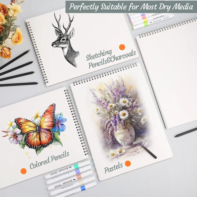 Alt view image 6 of 7 - 4 Pack Sketch Book, 9 x 12 Inch Sketchbook, 68lb/100gsm Top Spiral Bound Sketch Pad, Acid Free Art Supplies Drawing Painting Sketching Paper for Kids, Adults, Beginners, Artists (30 Sheets Each)