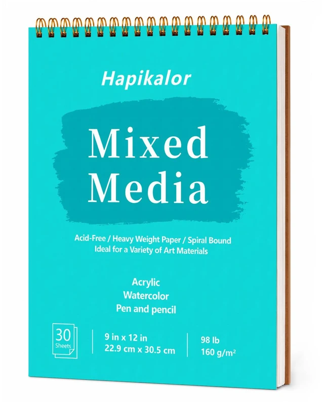 Main image of Mixed Media Sketchbook 9"x12" Multimedia Sketchbook, 30 Sheets Sketch Book | Top Spiral Bound Sketch Book, 98lb/160gsm Mixed Media Paper, Watercolor Paper Sketch Pads for Drawing