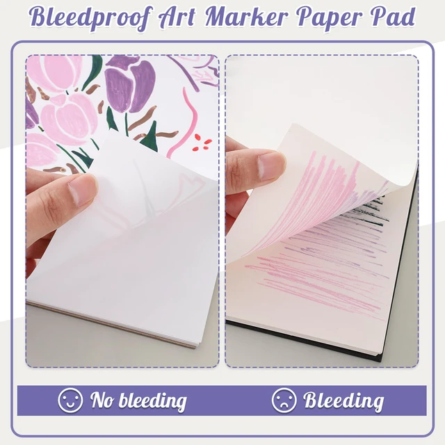Alt view image 4 of 7 - 8.3×11.7In Marker Paper Pad, 50 Sheets Spiral Bleedproof Drawing Marker Pad | 120gsm Acid-Free Drawing Paper, Tear-Off Pages, Lays Flat, for Alcohol Markers, Pens, Sketching & Crayon