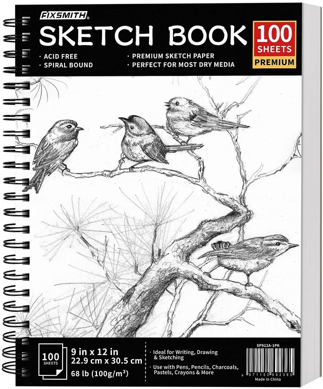 Main image of 9"X12" Sketch Book, 100 Sheets, 68 lb/100gsm Sketchbook, Black | Acid Free Drawing Paper | Spiral Bound Artist Sketch Pad | for Kids, Beginners, Artists & Professionals | Bright White