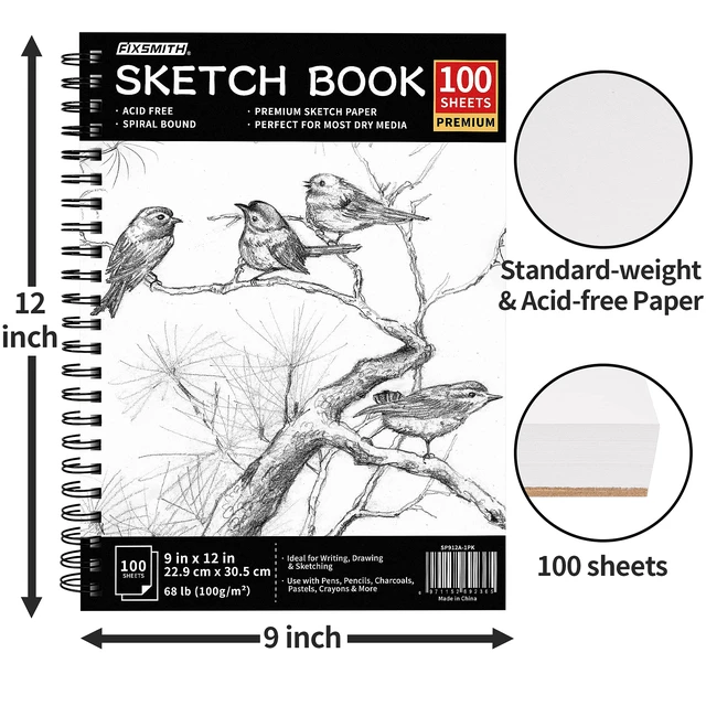 Alt view image 3 of 7 - 9"X12" Sketch Book, 100 Sheets, 68 lb/100gsm Sketchbook, Black | Acid Free Drawing Paper | Spiral Bound Artist Sketch Pad | for Kids, Beginners, Artists & Professionals | Bright White