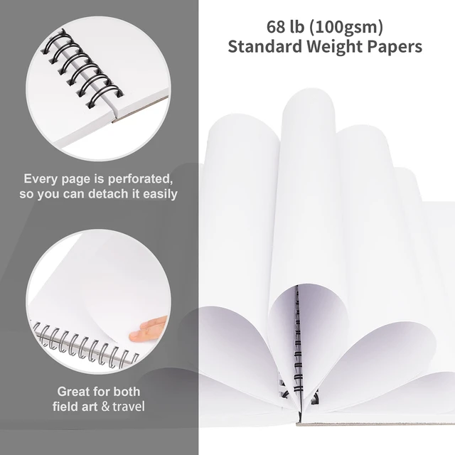 Alt view image 4 of 7 - 9"X12" Sketch Book, 100 Sheets, 68 lb/100gsm Sketchbook, Black | Acid Free Drawing Paper | Spiral Bound Artist Sketch Pad | for Kids, Beginners, Artists & Professionals | Bright White