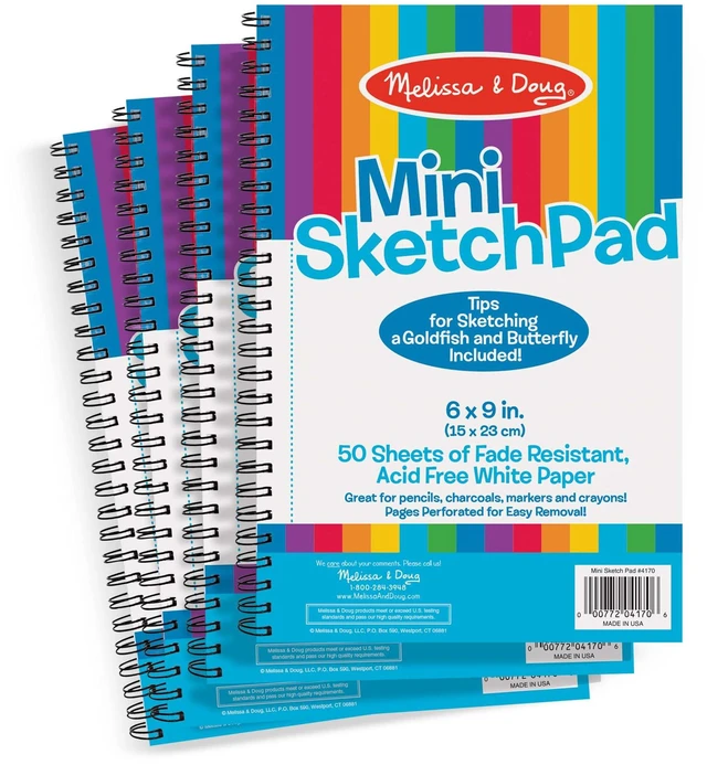 Main image of Mini-Sketch Spiral-Bound Pad (6 x 9 inches) - 4-Pack Sketch Book for Kids, Kids Drawing Paper, Drawing and Coloring Pads
