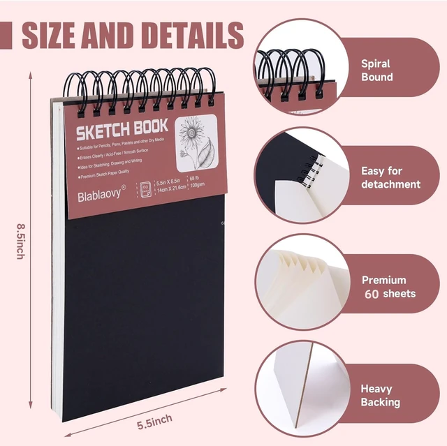 Alt view image 5 of 5 - Sketch Book, 5.5" x 8.5" Sketchbook with 60 Sheets (68lb/100gsm), 1 Pack Drawing Pad Acid Free Drawing Book Sketch Pad for Kids Adults Beginners Artists