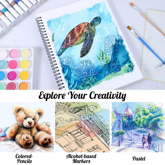 Alt view image 5 of 7 - 7.6 × 10In Marker Sketchbook, 200gsm Double-Sided Bleedproof Marker Paper | 30 Sheets Acid-Free Smooth Paper, Spiral Bound & Tear Line, Lays Flat for Markers, Pens