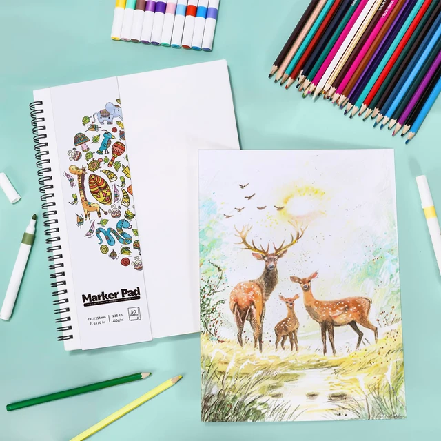 Alt view image 7 of 7 - 7.6 × 10In Marker Sketchbook, 200gsm Double-Sided Bleedproof Marker Paper | 30 Sheets Acid-Free Smooth Paper, Spiral Bound & Tear Line, Lays Flat for Markers, Pens