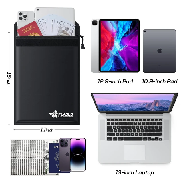 Alt view image 7 of 7 - Fireproof Document & Money Bags, Large Fireproof & Water Resistant Bag, Fireproof Folder Safe Bag for Cash, Valuables & Passport, with Silicone Coating & Zipper Closure (Document Bag-15x11)