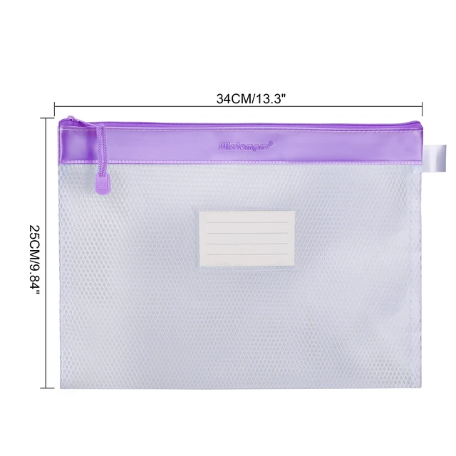 Alt view image 3 of 7 - Zipper Pouch, 4 Pack Waterproof Mesh File Bag, Document Organizer | 13.3x9.8", Letter Size Mesh Bag with Outer Label Pocket, Durable, Perfect for File, Paper, Office, School, Home, Blue/Purple