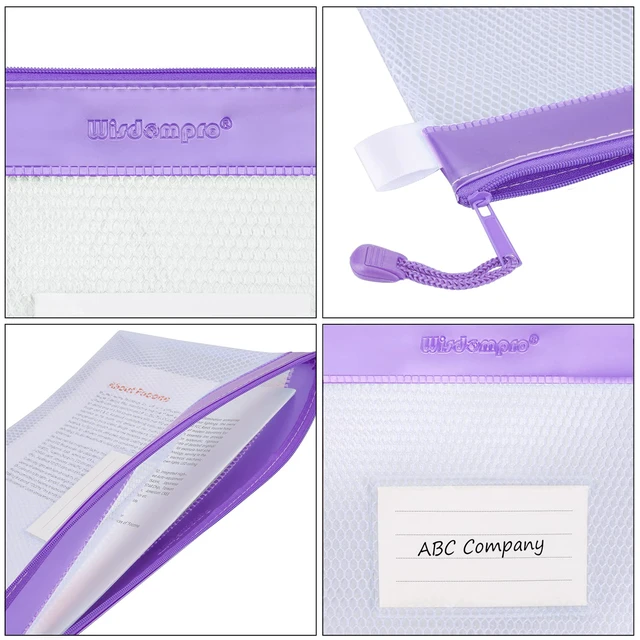 Alt view image 5 of 7 - Zipper Pouch, 4 Pack Waterproof Mesh File Bag, Document Organizer | 13.3x9.8", Letter Size Mesh Bag with Outer Label Pocket, Durable, Perfect for File, Paper, Office, School, Home, Blue/Purple