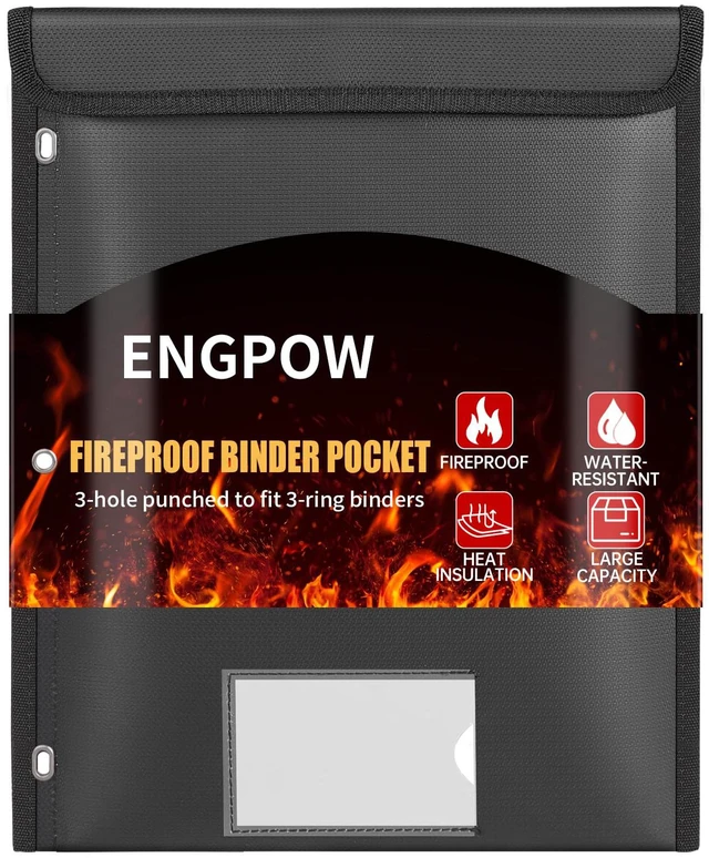 Main image of Fireproof Pocket for 3 Ring Binder, Document Bag Pouch with 3-Hole | Heat Insulated,FireWater Resistant,Binder Accessories,Home Office Travel Safe Storage for Important Paper,Letter Size,Black