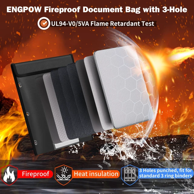 Alt view image 2 of 7 - Fireproof Pocket for 3 Ring Binder, Document Bag Pouch with 3-Hole | Heat Insulated,FireWater Resistant,Binder Accessories,Home Office Travel Safe Storage for Important Paper,Letter Size,Black