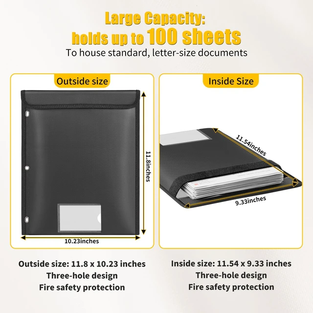 Alt view image 4 of 7 - Fireproof Pocket for 3 Ring Binder, Document Bag Pouch with 3-Hole | Heat Insulated,FireWater Resistant,Binder Accessories,Home Office Travel Safe Storage for Important Paper,Letter Size,Black
