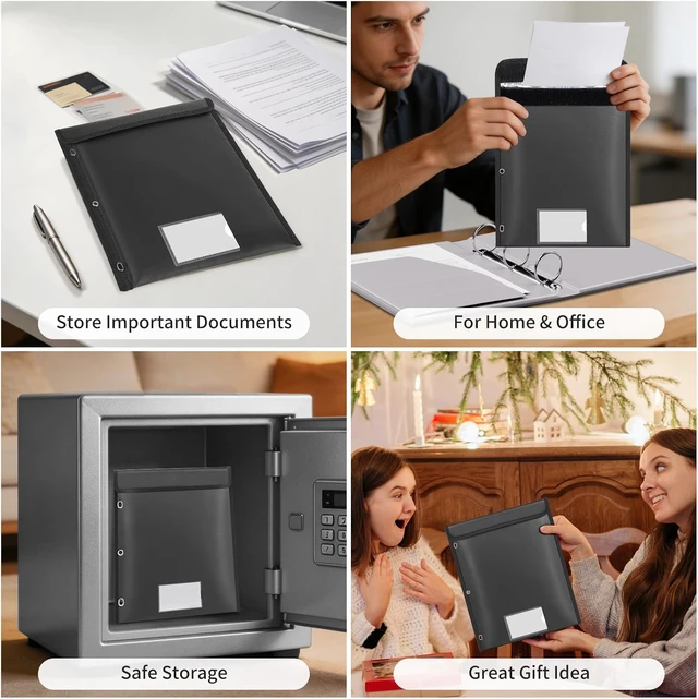 Alt view image 6 of 7 - Fireproof Pocket for 3 Ring Binder, Document Bag Pouch with 3-Hole | Heat Insulated,FireWater Resistant,Binder Accessories,Home Office Travel Safe Storage for Important Paper,Letter Size,Black