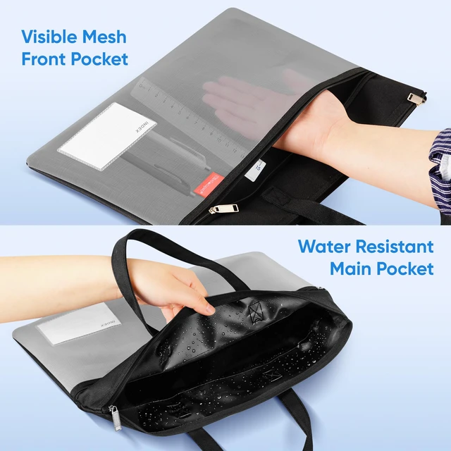 Alt view image 4 of 7 - 14.1×11" Mesh Zipper Pouch with Handle, 3 Pockets File Bag-Black | Letter Size, Water-Resistant Document Storage, with Label Pocket, for Book/Cross Stitch/Puzzle Project/Travel/School/Office