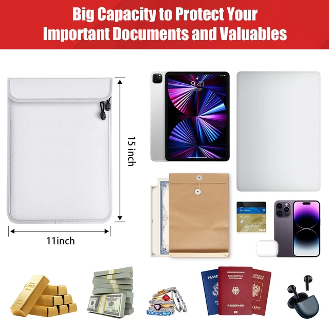 Alt view image 2 of 6 - Fireproof Document Bag for Important Files, Cash & Passport Organizer | Waterproof Zipper Seal, Portable Hanging Design, Secure Document Storage, Dual-Pocket, Large Capacity
