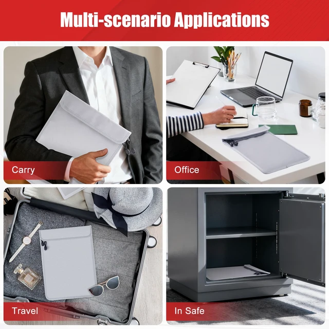 Alt view image 5 of 6 - Fireproof Document Bag for Important Files, Cash & Passport Organizer | Waterproof Zipper Seal, Portable Hanging Design, Secure Document Storage, Dual-Pocket, Large Capacity
