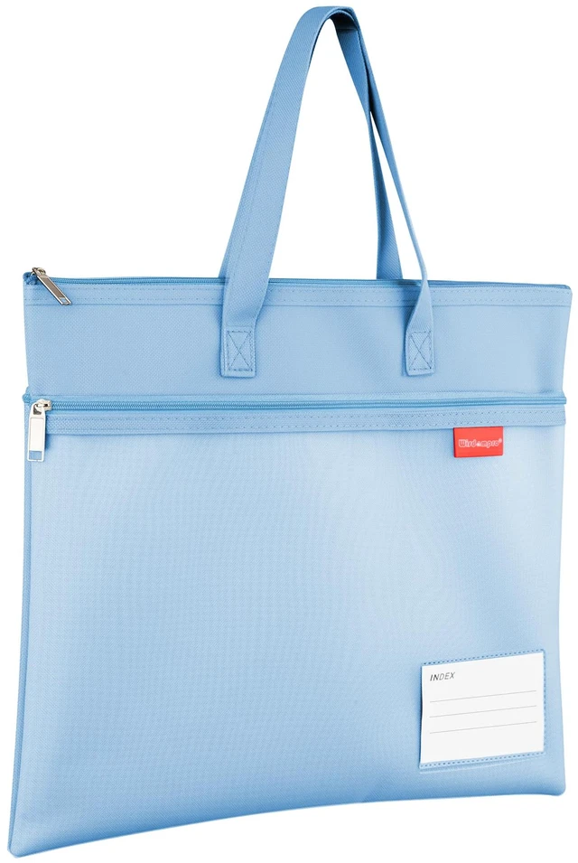 Main image of 14.1×11" Mesh Zipper Pouch with Handle, 3 Pockets File Bag-Blue | Letter Size, Water-Resistant Document Storage, with Label Pocket, for Book/Cross Stitch/Puzzle Project/Travel/School/Office