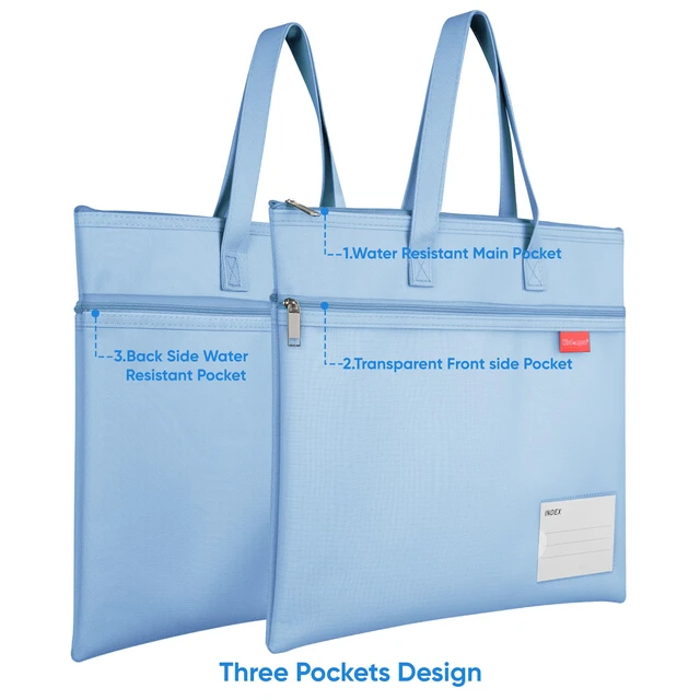 Alt view image 2 of 7 - 14.1×11" Mesh Zipper Pouch with Handle, 3 Pockets File Bag-Blue | Letter Size, Water-Resistant Document Storage, with Label Pocket, for Book/Cross Stitch/Puzzle Project/Travel/School/Office