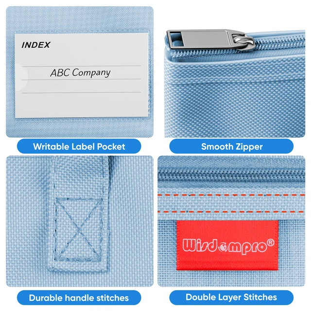 Alt view image 5 of 7 - 14.1×11" Mesh Zipper Pouch with Handle, 3 Pockets File Bag-Blue | Letter Size, Water-Resistant Document Storage, with Label Pocket, for Book/Cross Stitch/Puzzle Project/Travel/School/Office