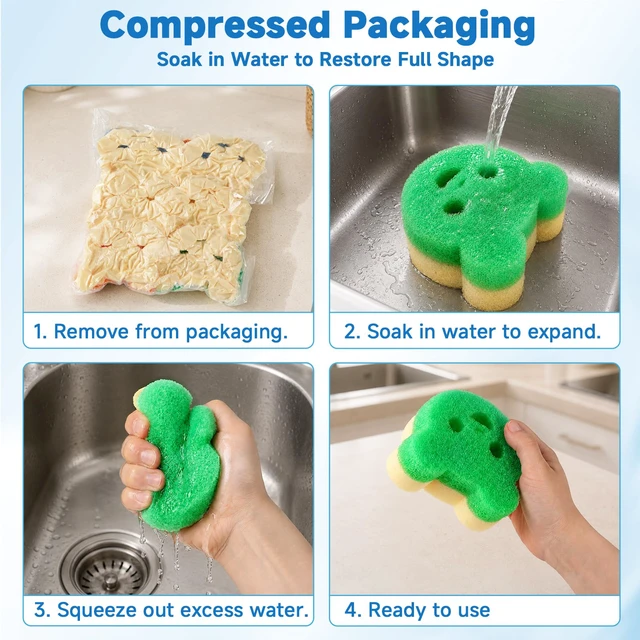 Alt view image 5 of 7 - 12pcs Scrub Sponges for Kitchen Dish Washing, Animal Bear Shape | 4 colors, dual-sided, temperature controlled, non scratch cleaning sponge Household Cleaning Pads