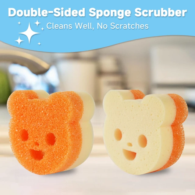 Alt view image 7 of 7 - 12pcs Scrub Sponges for Kitchen Dish Washing, Animal Bear Shape | 4 colors, dual-sided, temperature controlled, non scratch cleaning sponge Household Cleaning Pads