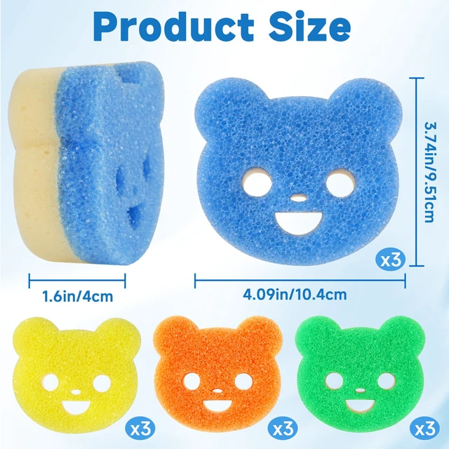 Alt view image 6 of 7 - 12pcs Scrub Sponges for Kitchen Dish Washing, Animal Bear Shape | 4 colors, dual-sided, temperature controlled, non scratch cleaning sponge Household Cleaning Pads