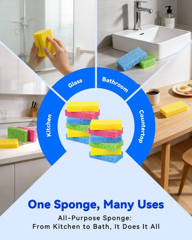 Alt view image 6 of 7 - 12-Count Cellulose Sponges, Heavy Duty Kitchen Sponges, Non-Scratch | Pop-Up Compressed Cellulose Dish Sponges, with a Durable and Firm Texture for Cookware, Bathroom and Household Cleaning