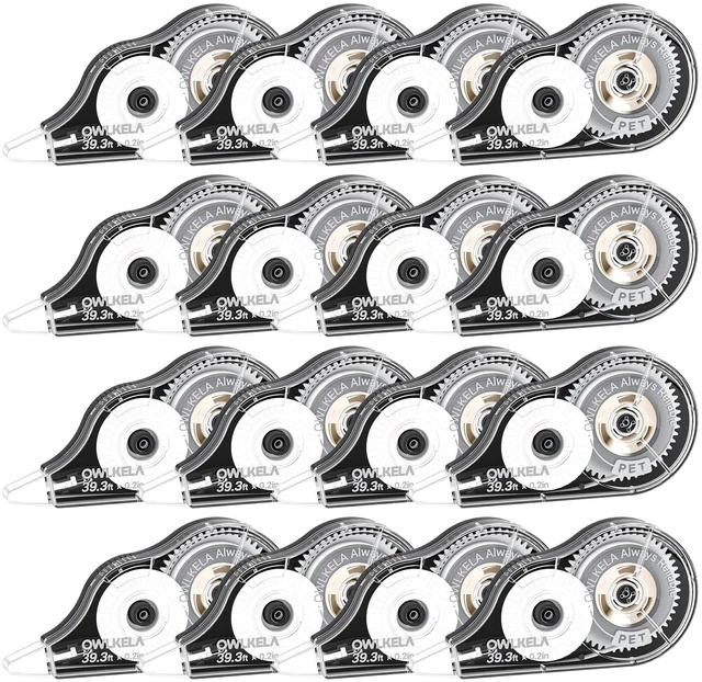Main image of 16Pcs Correction Tape, 39.3 Ft, Black shell & White Core | No Dry Time, Tear-Resistant, 0.2 in Wide, ideal for Office and School