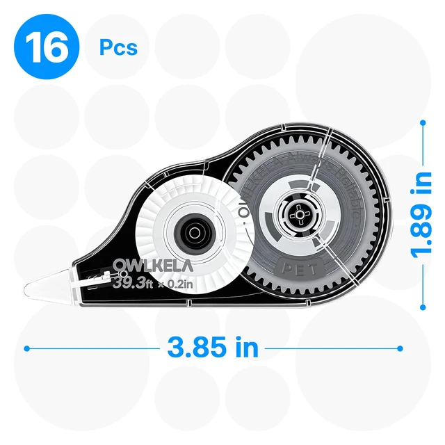 Alt view image 2 of 7 - 16Pcs Correction Tape, 39.3 Ft, Black shell & White Core | No Dry Time, Tear-Resistant, 0.2 in Wide, ideal for Office and School