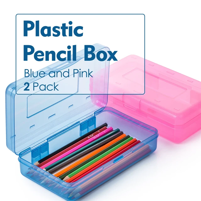 Alt view image 2 of 7 - Plastic Pencil Case Box, 2 Pack, Large Crayon Marker Pen Organizer | Plastic Bead Organizing Container with Snap-Tight Lids, Clear Craft Storage Boxes, School Supplies