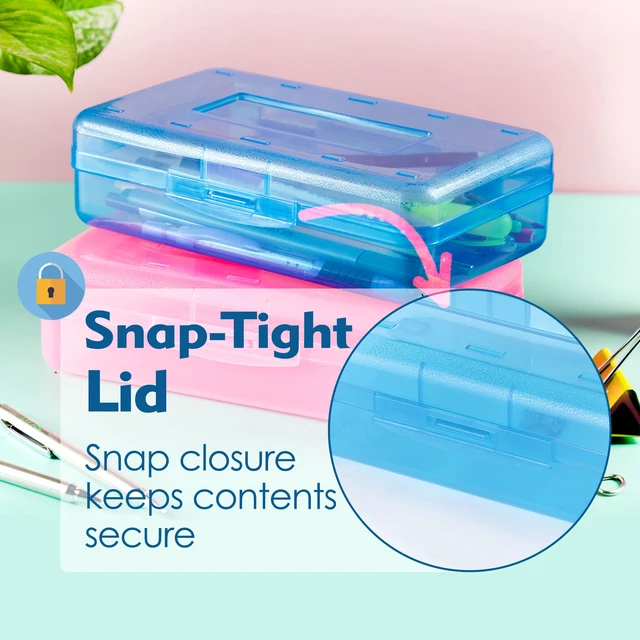 Alt view image 3 of 7 - Plastic Pencil Case Box, 2 Pack, Large Crayon Marker Pen Organizer | Plastic Bead Organizing Container with Snap-Tight Lids, Clear Craft Storage Boxes, School Supplies
