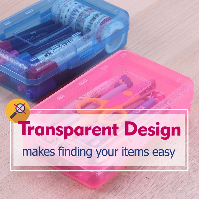 Alt view image 4 of 7 - Plastic Pencil Case Box, 2 Pack, Large Crayon Marker Pen Organizer | Plastic Bead Organizing Container with Snap-Tight Lids, Clear Craft Storage Boxes, School Supplies
