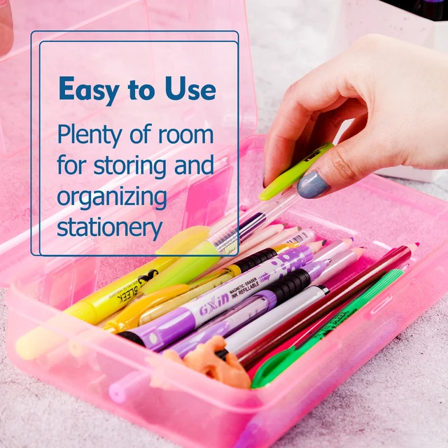 Alt view image 6 of 7 - Plastic Pencil Case Box, 2 Pack, Large Crayon Marker Pen Organizer | Plastic Bead Organizing Container with Snap-Tight Lids, Clear Craft Storage Boxes, School Supplies