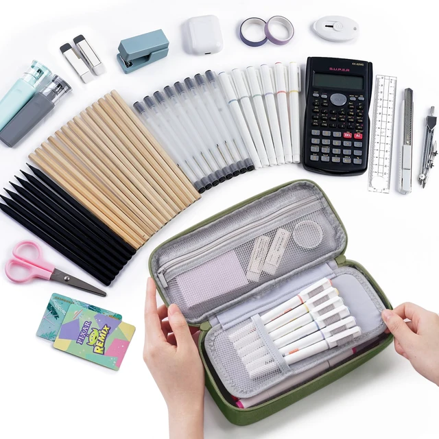 Alt view image 2 of 7 - Pencil Case, Large Storage Organizer for Stationery, Back - to - School Essential, Teacher Must - have, Big Pencil Pouch, Marker Case School Supplies for College & High School Green