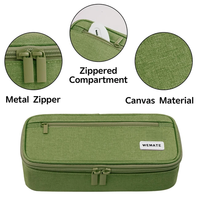 Alt view image 3 of 7 - Pencil Case, Large Storage Organizer for Stationery, Back - to - School Essential, Teacher Must - have, Big Pencil Pouch, Marker Case School Supplies for College & High School Green