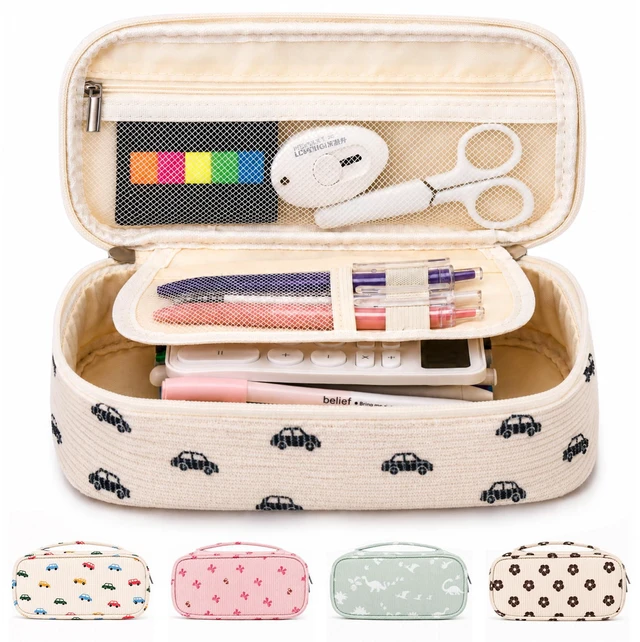Main image of Big Capacity Pencil case,Soft Corduroy Pencil Bag,Cute Pen Case with Handle,5 Compartments, Wide Opening Pen Pouch Organizer for Teen Girls Women (Black Car)