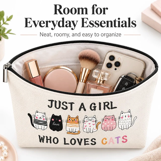 Alt view image 3 of 7 - Cat Makeup Bag for Women, Cat Pencil Case, Cute Zipper Pouch | Cute cat-themed zipper pouch with a roomy 2.95 in base, white lining and dual use as a makeup bag or pencil case