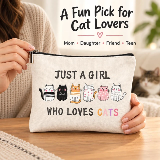 Alt view image 7 of 7 - Cat Makeup Bag for Women, Cat Pencil Case, Cute Zipper Pouch | Cute cat-themed zipper pouch with a roomy 2.95 in base, white lining and dual use as a makeup bag or pencil case